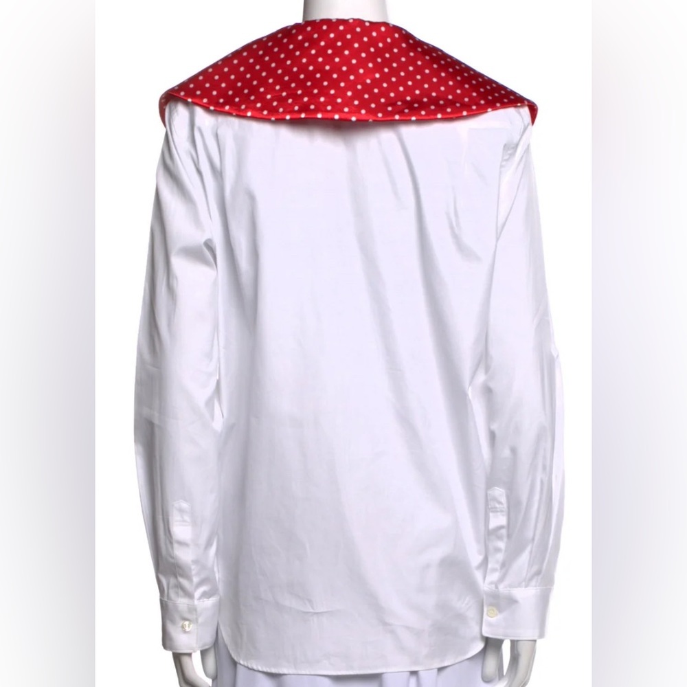 Comme Des Garçons Girl White Button-Down with Red Polka Dot Collar Wms Mm (New) - Picture 2 of 4